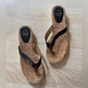 Sunjuns Cork Sole Sandals Black Strap Rope Detail Supportive Comfy Flip Flops 10